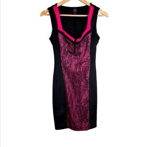 Vintage Y2K Bebe Black Lace Bodycon Dress Sleeveless Mini Hot Pink Mobwife Retro